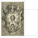 Cartouche with the head of a woman wearing three shells in her hair by Hieronymus Cock