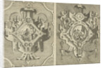 Two cartouches, each depicting an evangelist by Hieronymus Cock
