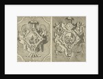 Two cartouches, each depicting an evangelist by Hieronymus Cock