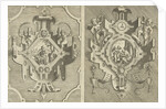 Two cartouches, each depicting an evangelist by Hieronymus Cock