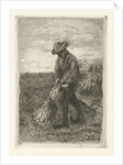 Man binds sheaf on field with corn by Johanna Henriëtte Besier