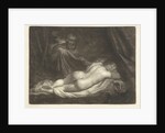 Sater spy a sleeping nymph by Caspar Netscher