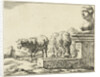 Two sheep at a trough by Nicolaes Visscher I