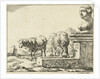 Two sheep at a trough by Nicolaes Visscher I