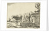 Two sheep at a trough by Nicolaes Visscher I