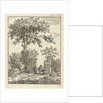 Man with wheelbarrow walking through a fence by Anthonie van den Bos