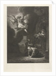 The angel leaves Tobias and his family by Rembrandt Harmensz. van Rijn