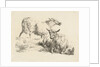 Lying sheep with halter and a standing sheep by Anonymous