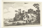 Figures on a country road near a farm by Jan van de Velde II