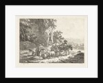 Shepherds with herd near cave by Frédéric Théodore Faber