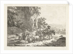 Shepherds with herd near cave by Frédéric Théodore Faber