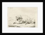 Lying sheep with thick fur by Frédéric Théodore Faber