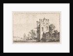Square tower on the waterfront, Anthonie Waterloo, Justus Danckerts by Cornelis Danckerts II