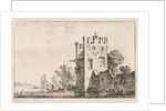 Square tower on the waterfront, Anthonie Waterloo, Justus Danckerts by Cornelis Danckerts II