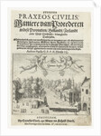 Title page of 'Maniere of Litigation' with a view on the Vijverberg and Binnenhof in The Hague by Cornelis Claesz