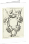 Cartouche with garlands and two seated putti by Anonymous