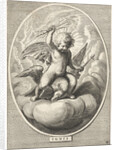 Element fire as a child with lightning bolts on back of eagle by Abraham van Diepenbeeck