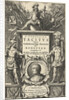 God enthroned on Mars column with war booty and portrait of Tacitus in cartouche flanked by two Roman soldiers by Joost Hartgers
