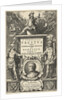 God enthroned on Mars column with war booty and portrait of Tacitus in cartouche flanked by two Roman soldiers by Joost Hartgers