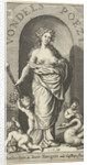 Muse Clio with trumpet and squirting milk from her breast, swan and putti at her feet by Joost Hartgers