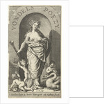 Muse Clio with trumpet and squirting milk from her breast, swan and putti at her feet by Joost Hartgers