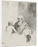 Old man with two kids and a dog by Christiaan Wilhelmus Moorrees