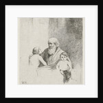 Old man with two kids and a dog by Christiaan Wilhelmus Moorrees