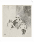 Old man with two kids and a dog by Christiaan Wilhelmus Moorrees