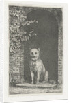 Dog sitting on the doorstep by Christiaan Wilhelmus Moorrees