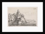 Figures at a fort in a river landscape by Jan van de Velde II