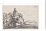 Figures at a fort in a river landscape by Jan van de Velde II