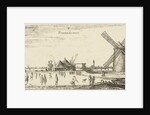 Skaters on the ice at a mill near Penningsveer by Esaias van de Velde