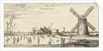 Skaters on the ice at a mill near Penningsveer by Esaias van de Velde