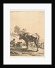 Shepherd with an ox and calf in a village by Karel Dujardin