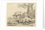Three pigs in a hedge by Karel Dujardin