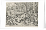 Peddler robbed by monkeys by Hieronymus Cock
