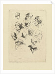 Study Sheet with twelve heads by Marie Lambertine Coclers