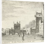 Figures on the ice at the gate Wittevrouwen Utrecht The Netherlands by Anthonij van der Hae