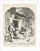 Spinster sitting on the doorstep of a house talking to man by Adriaen van Ostade