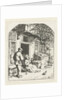 Spinster sitting on the doorstep of a house talking to man by Adriaen van Ostade