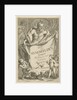 The Death personified holding a cloth on which the series title in ten lines in Dutch by Arnold Houbraken