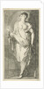 A female figure as the personification of obsequiousness in a niche, with her right hand in a candle holder with a burning candle by Arnold Houbraken
