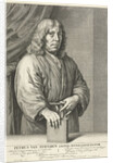 Portrait of Petrus van Staveren, pastor of Leiden The Netherlands, his hand resting on a Bible by Johannes Willemsz. Munnickhuysen