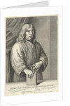 Portrait of Petrus van Staveren, pastor of Leiden The Netherlands, his hand resting on a Bible by Johannes Willemsz. Munnickhuysen