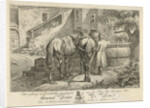 Drinking horses at a fountain by Maximiliaan Jacob de Man
