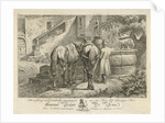 Drinking horses at a fountain by Maximiliaan Jacob de Man