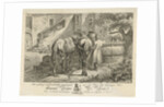 Drinking horses at a fountain by Maximiliaan Jacob de Man