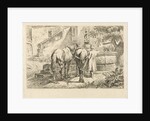 Drinking horses at a fountain by Johannes Mock
