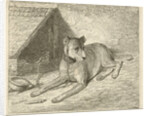 Dog on a chain in a doghouse, For him a bone, Bottom left numbered 2 by Johannes Mock