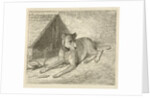 Dog on a chain in a doghouse, For him a bone, Bottom left numbered 2 by Johannes Mock